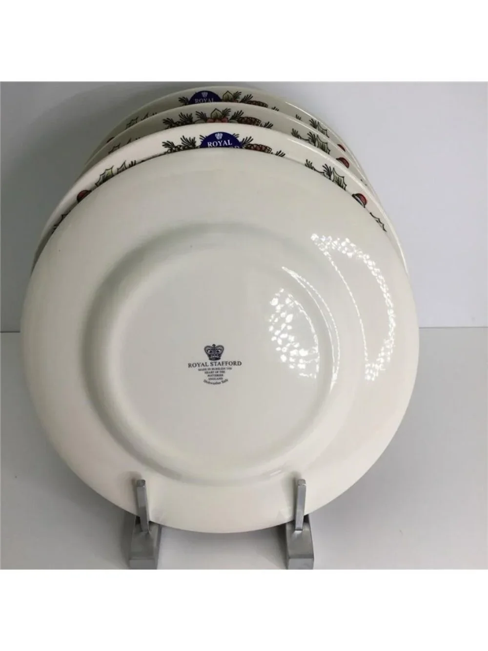 4 Royal Stafford Dinner Plates 11” Christmas Winter Snow NEW